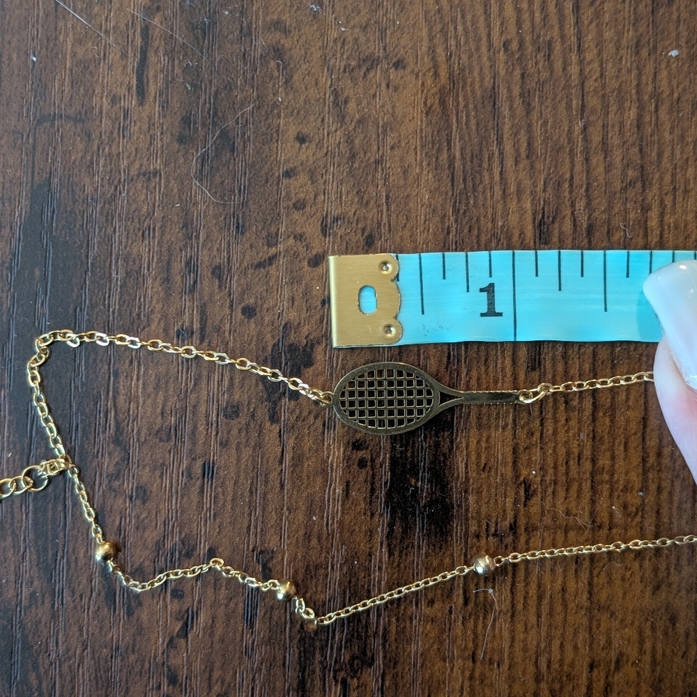 Double Chain Tennis Racket Gold Bracelet - Picture 5 of 5